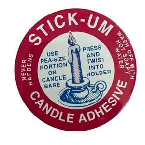 Stick-Um Candle Adhesive (mostly full) VTG Tin Box Advertising Holder Flame Work